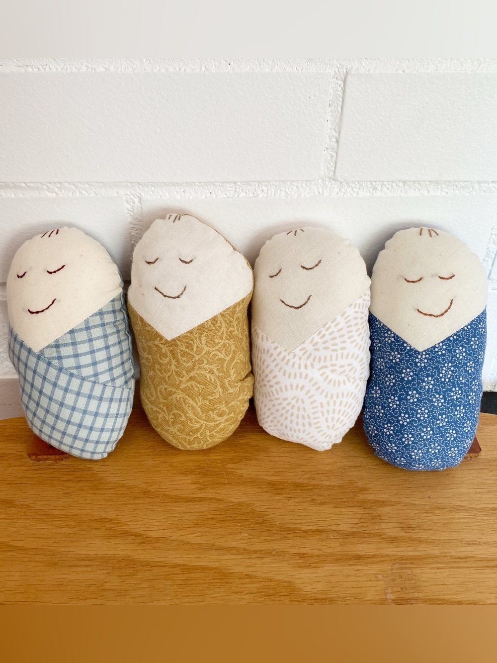 Lot of 4 Quilted Plush Swaddled Baby Babies Comfort Dolls Sleeping Eyes Handmade